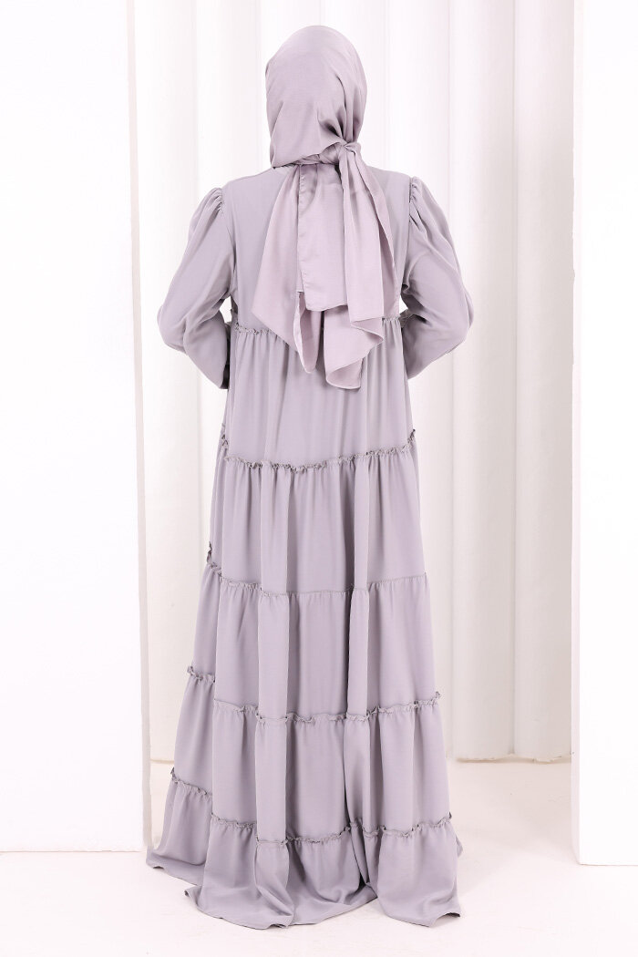 Dubai Katlı Salaş Elbise 6023 Gri - 4