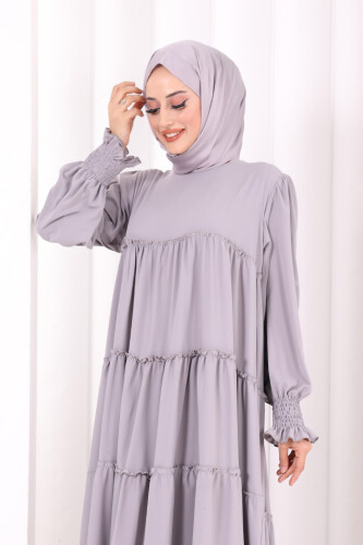 Dubai Katlı Salaş Elbise 6023 Gri - 5