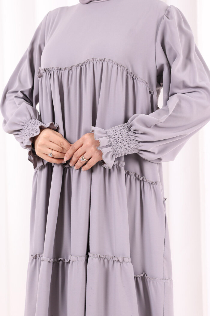 Dubai Katlı Salaş Elbise 6023 Gri - 6