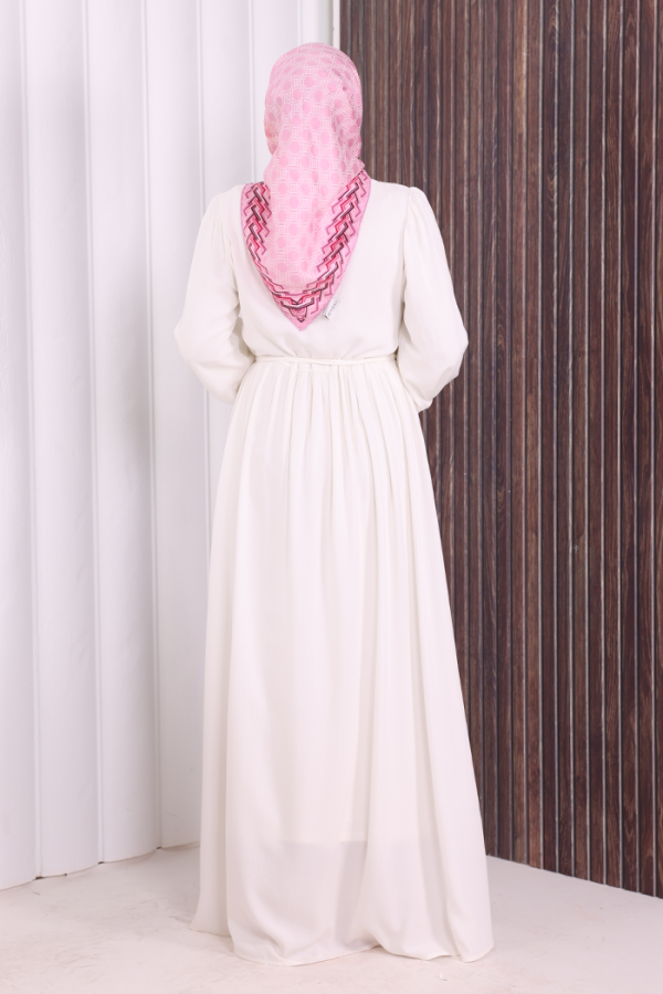 Düğme Detay Elbise 6055 Ekru - 5