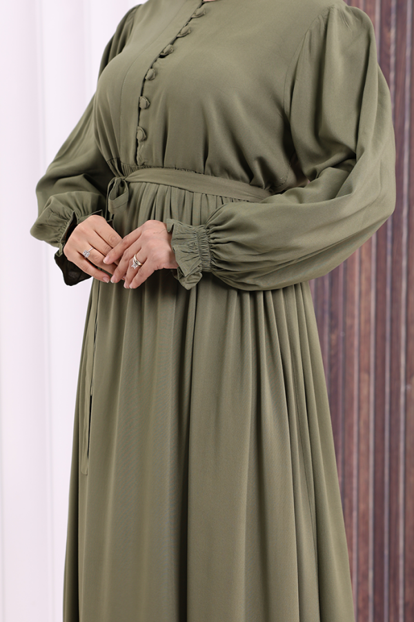 Düğme Detay Elbise 6055 Haki - 7