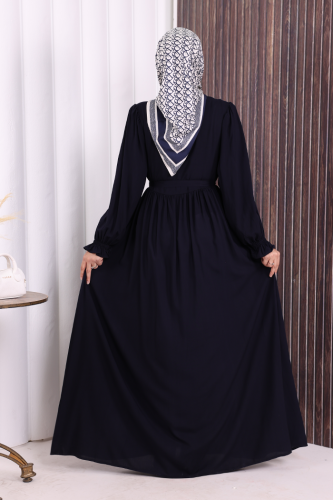 Düğme Detay Elbise 6055 Lacivert - 5