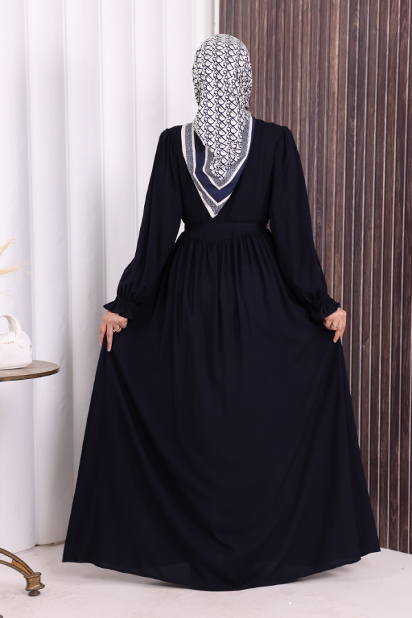 Düğme Detay Elbise 6055 Lacivert - 5