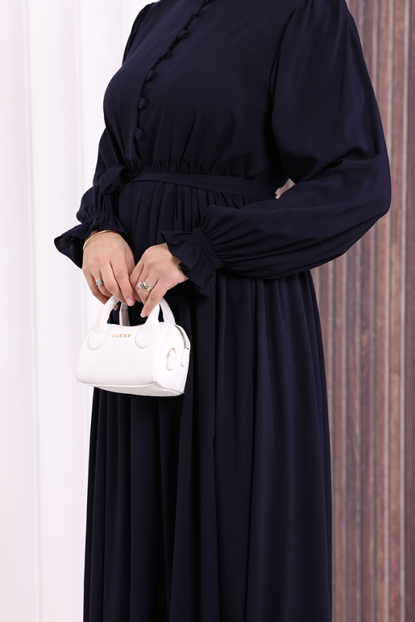 Düğme Detay Elbise 6055 Lacivert - 7