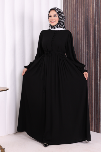 Düğme Detay Elbise 6055 Siyah 