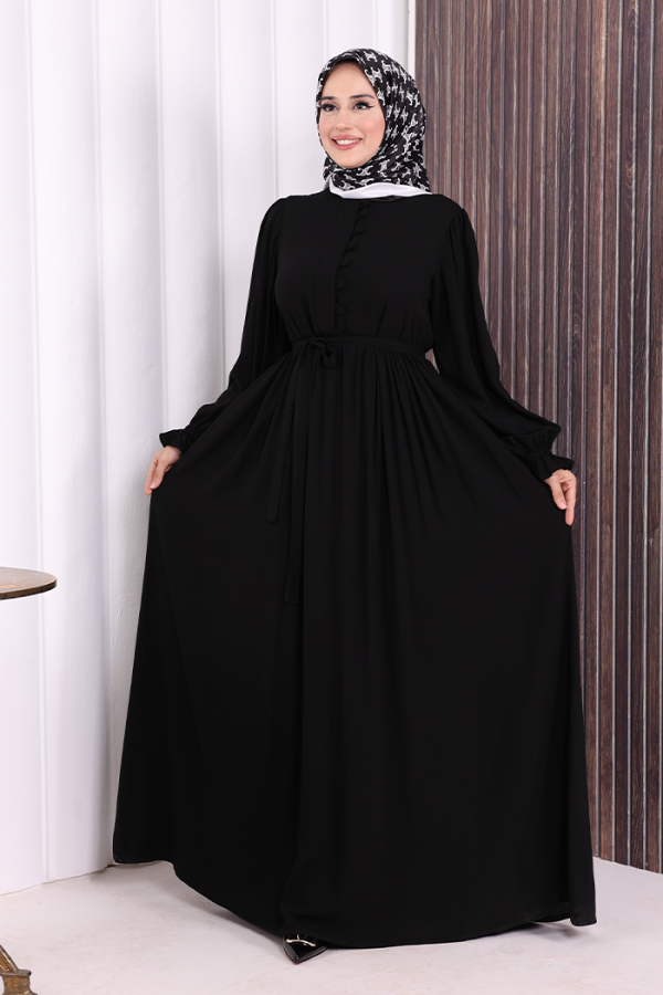 Düğme Detay Elbise 6055 Siyah - 1