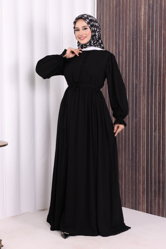 Düğme Detay Elbise 6055 Siyah - 2