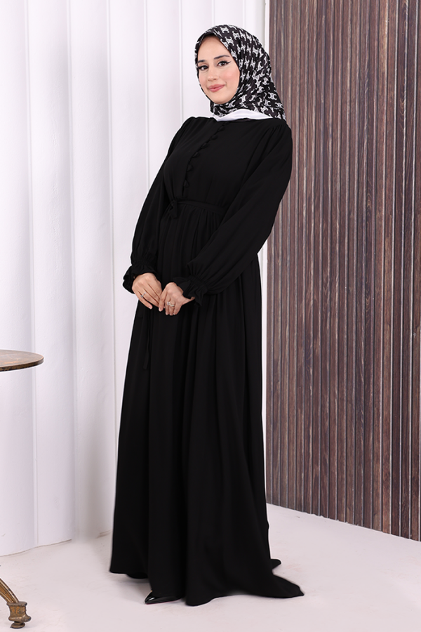 Düğme Detay Elbise 6055 Siyah - 4