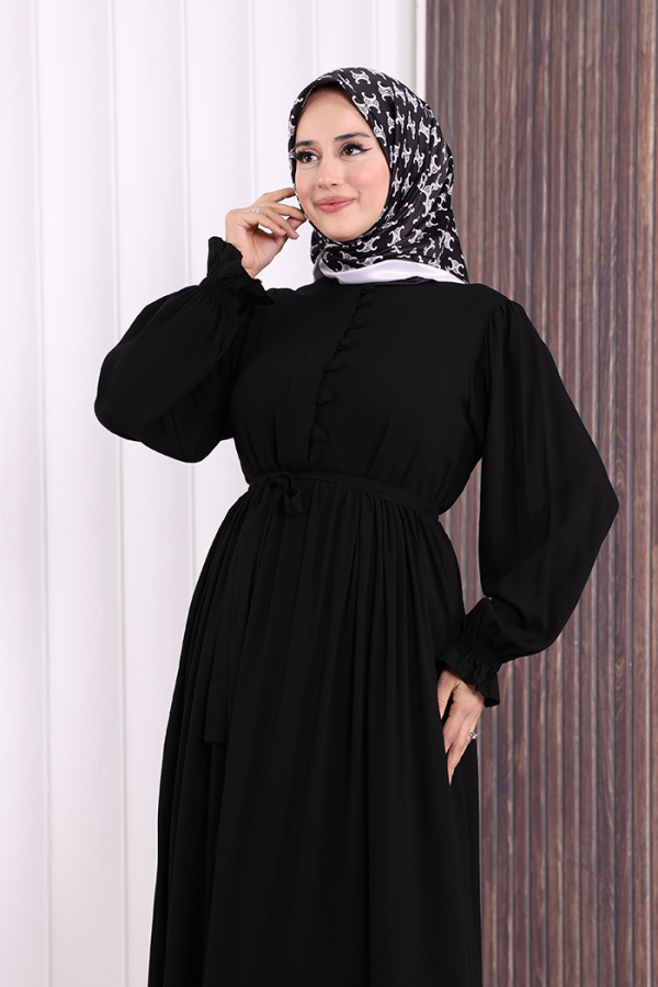 Düğme Detay Elbise 6055 Siyah - 5