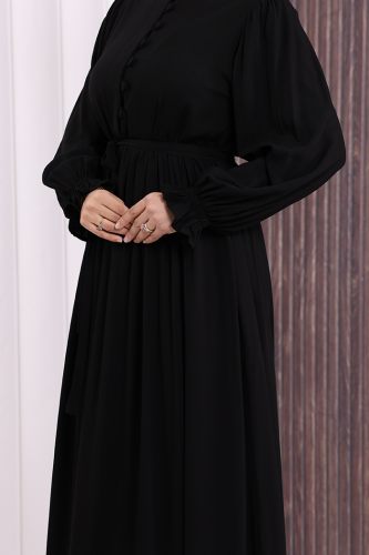 Düğme Detay Elbise 6055 Siyah - 6