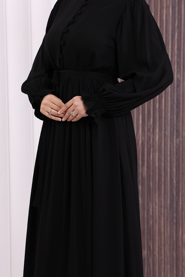 Düğme Detay Elbise 6055 Siyah - 6