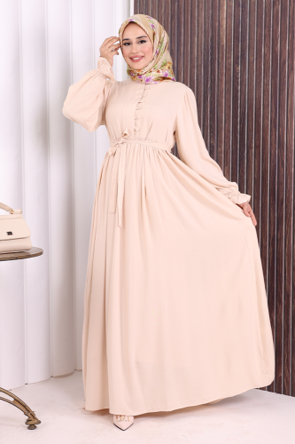 Düğme Detay Elbise 6055 Taş - 3