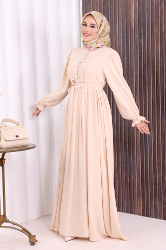 Düğme Detay Elbise 6055 Taş - 4