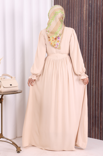 Düğme Detay Elbise 6055 Taş - 5