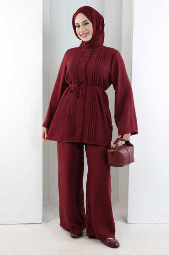 Düğme Detay İkili Takım 8711 Bordo 