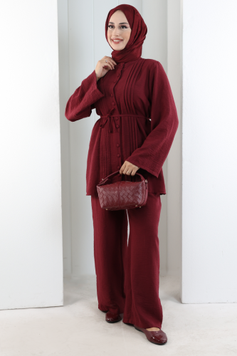 Düğme Detay İkili Takım 8711 Bordo - 2