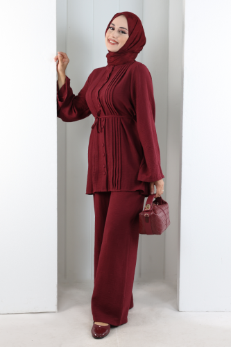 Düğme Detay İkili Takım 8711 Bordo - 3