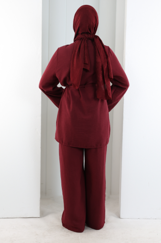 Düğme Detay İkili Takım 8711 Bordo - 4