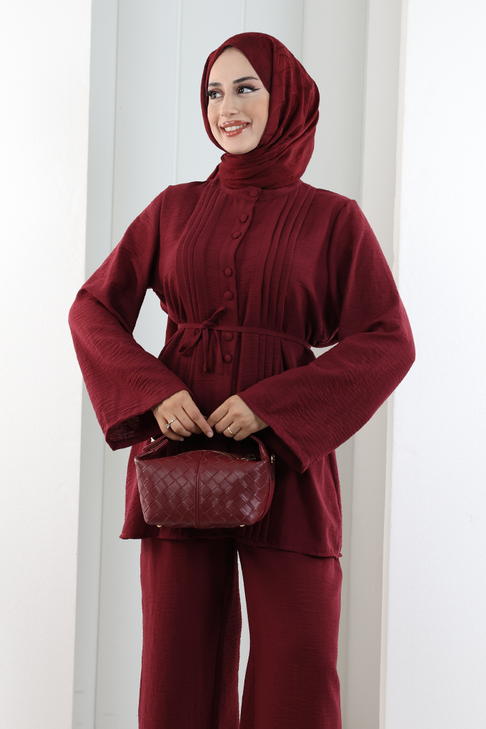 Düğme Detay İkili Takım 8711 Bordo - 5