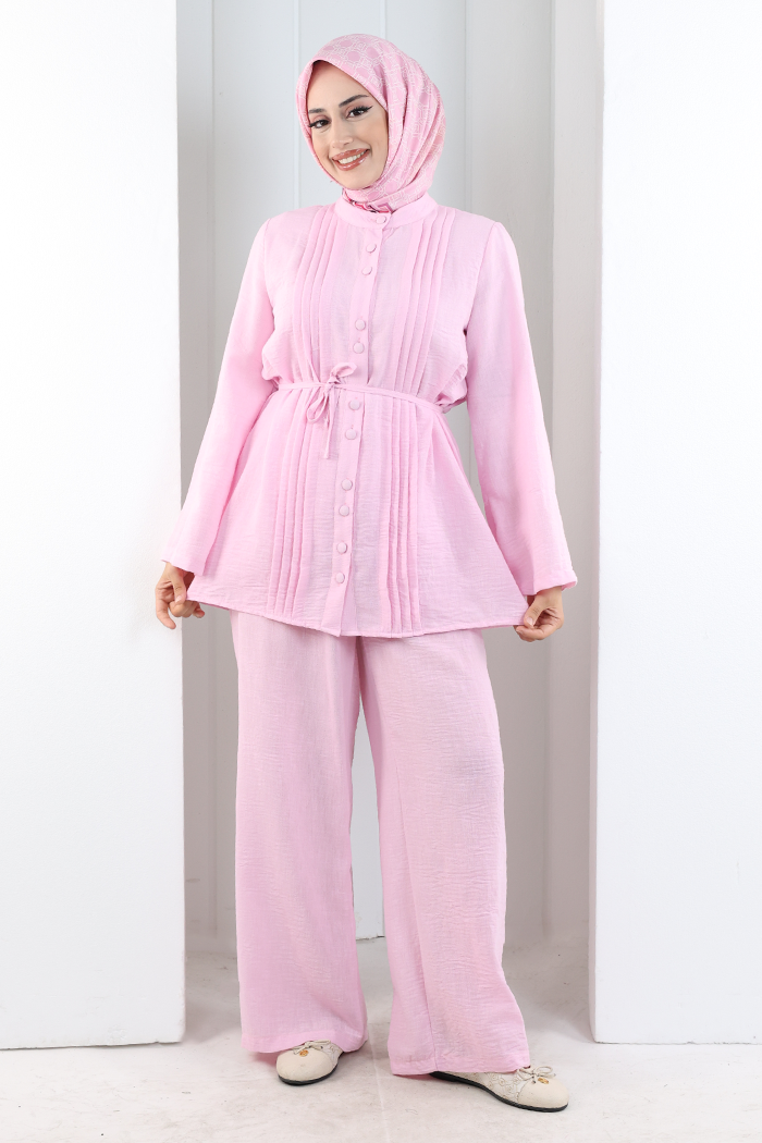 Düğme Detay İkili Takım 8711 Pembe - 1