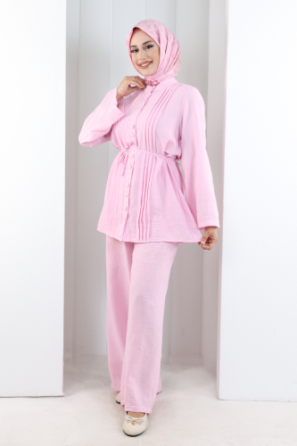 Düğme Detay İkili Takım 8711 Pembe - 3