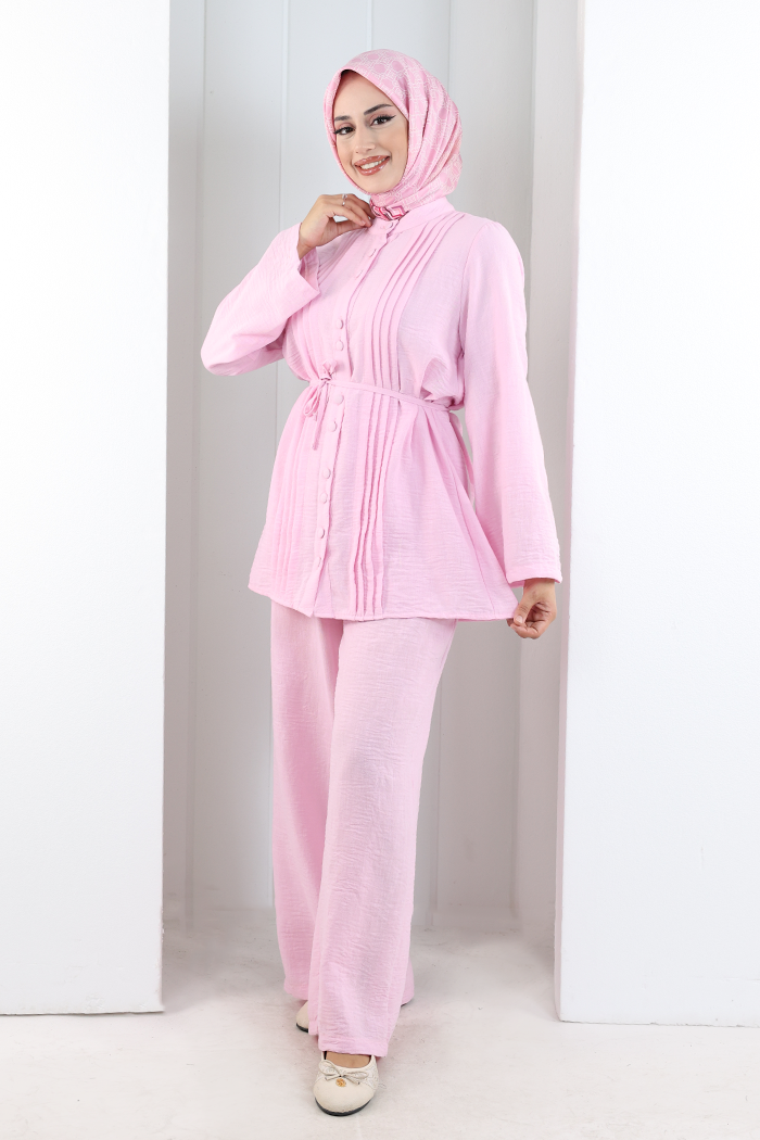 Düğme Detay İkili Takım 8711 Pembe - 3