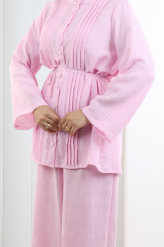Düğme Detay İkili Takım 8711 Pembe - 5