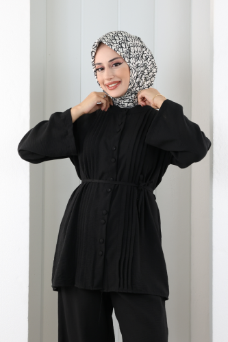 Düğme Detay İkili Takım 8711 Siyah - 4
