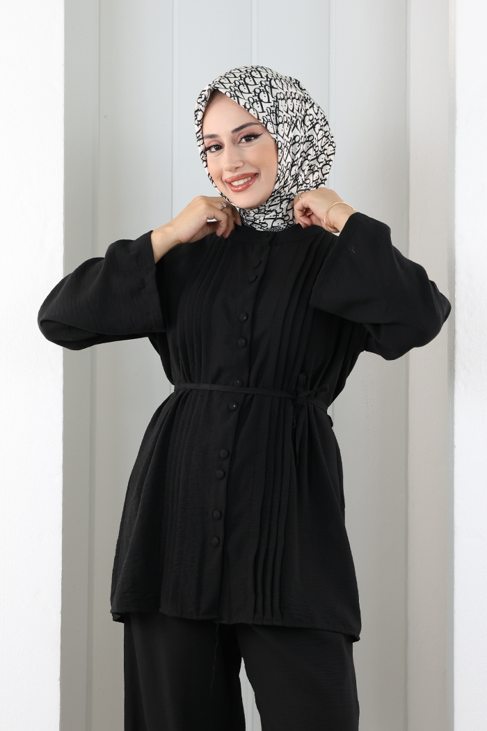 Düğme Detay İkili Takım 8711 Siyah - 4