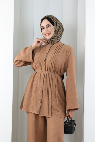 Düğme Detay İkili Takım 8711 Taba - 5