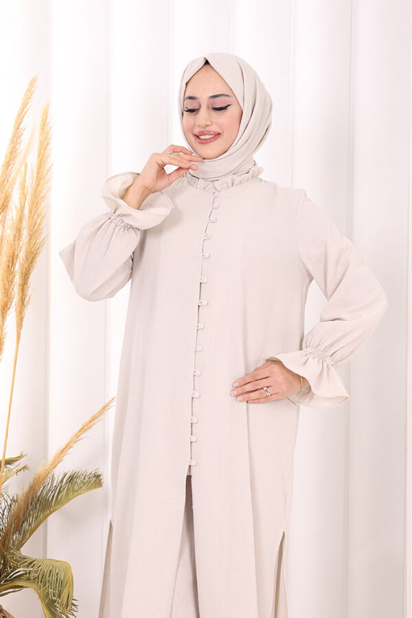 Düğme Detay Tunik Pantolon Takım ŞAL HEDİYELİ! 8023 Taş - 7