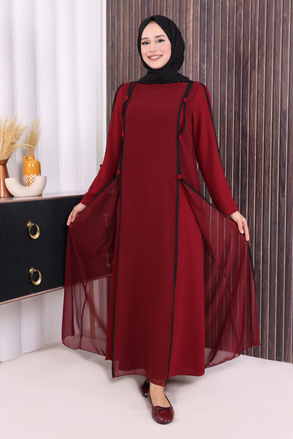 Düğme Detaylı Elbise 3919 Bordo - 1