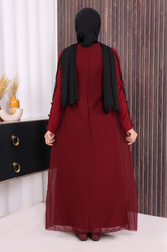 Düğme Detaylı Elbise 3919 Bordo - 4
