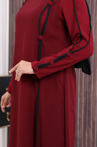 Düğme Detaylı Elbise 3919 Bordo - 6