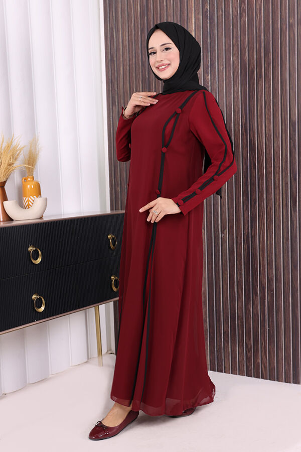 Düğme Detaylı Elbise 3919 Bordo - 3