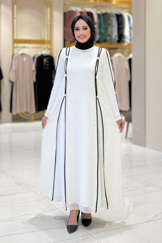 Düğme Detaylı Elbise 3919 Ekru - Bym Fashion