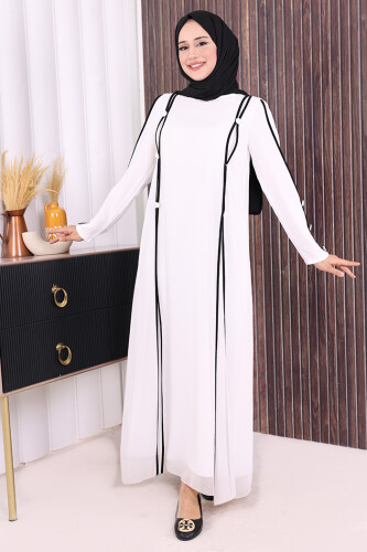 Düğme Detaylı Elbise 3919 Ekru - Bym Fashion