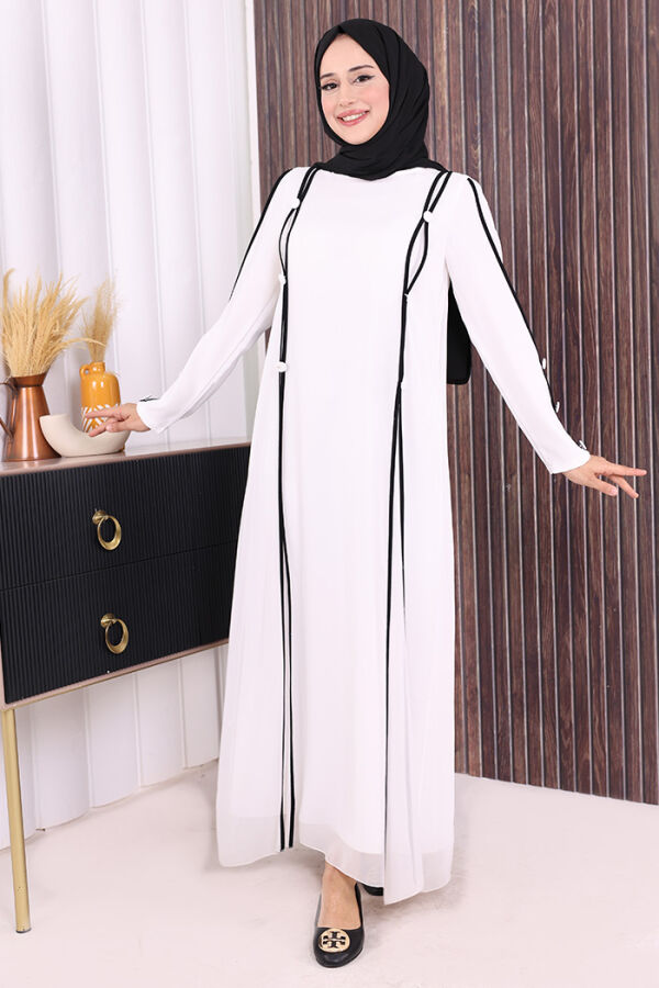 Düğme Detaylı Elbise 3919 Ekru - 1