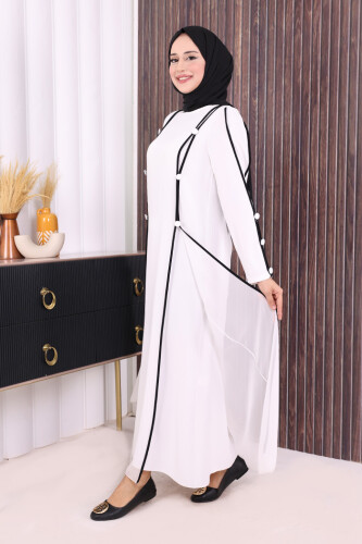 Düğme Detaylı Elbise 3919 Ekru - 2