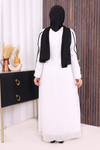 Düğme Detaylı Elbise 3919 Ekru - 3