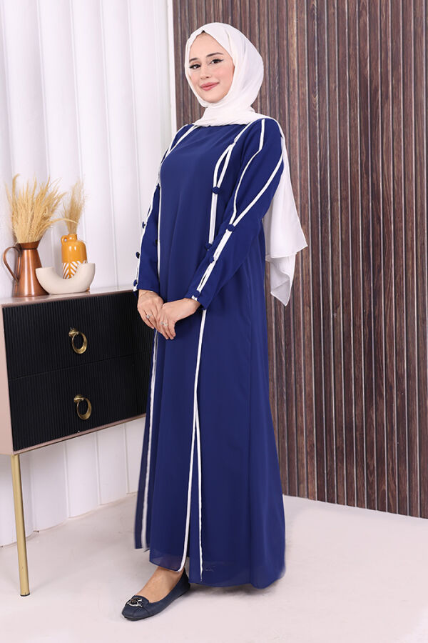 Düğme Detaylı Elbise 3919 Lacivert - 2