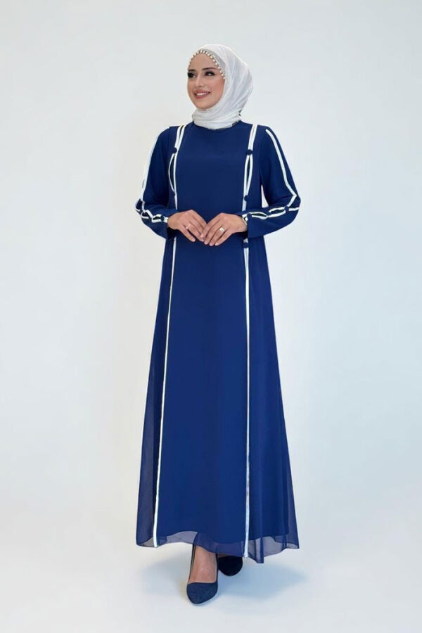Düğme Detaylı Elbise 3919 Lacivert - 1