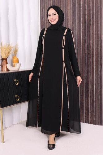 Düğme Detaylı Elbise 3919 Siyah - Bym Fashion