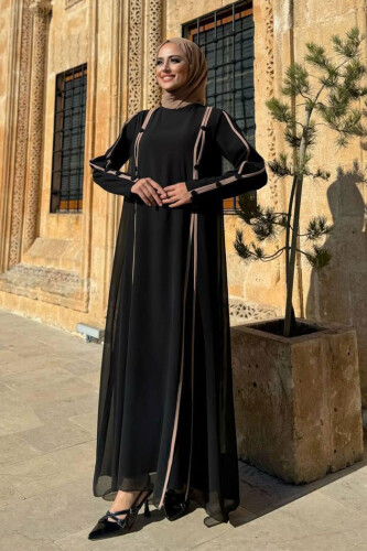 Düğme Detaylı Elbise 3919 Siyah - Bym Fashion