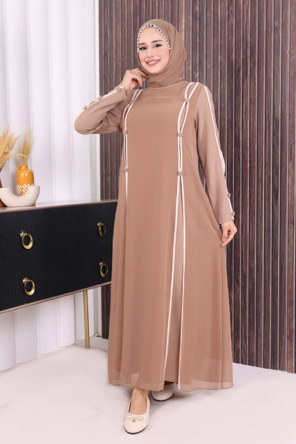 Düğme Detaylı Elbise 3919 Vizon - 1