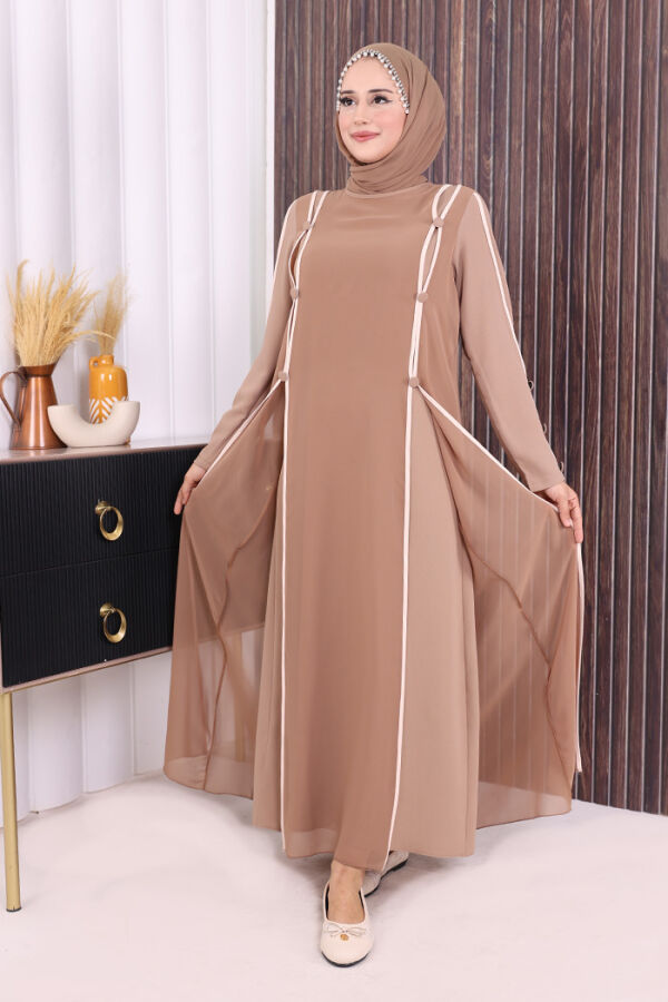 Düğme Detaylı Elbise 3919 Vizon - 2