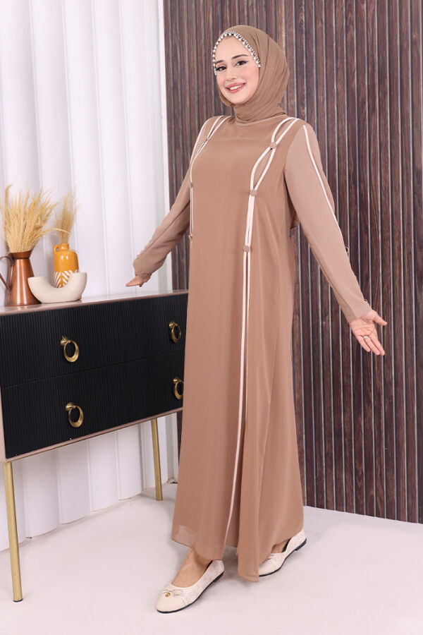 Düğme Detaylı Elbise 3919 Vizon - 3