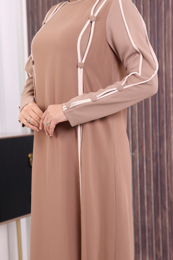 Düğme Detaylı Elbise 3919 Vizon - 6