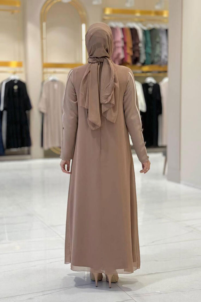 Düğme Detaylı Elbise 3919 Vizon - 8