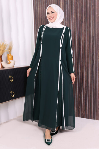 Düğme Detaylı Elbise 3919 Zümrüt - Bym Fashion